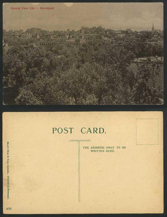 Pakistan Old Postcard General View City RAWALPINDI Panorama (British India)