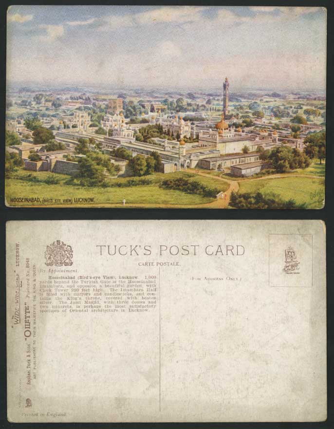 India Old Tuck's Postcard Hooseinabad Bird's Eye View Husainabad Lucknow ART