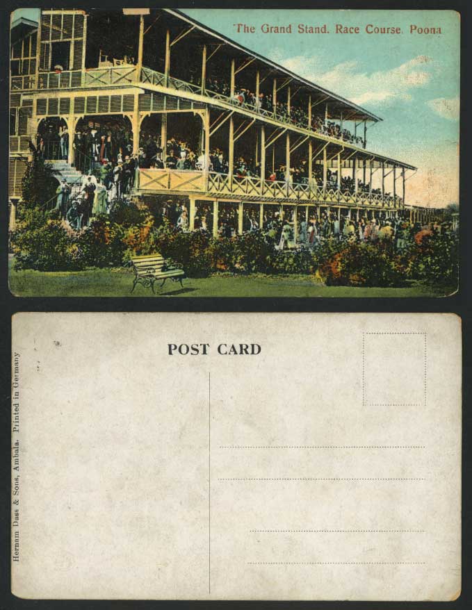 India Old Colour Postcard The Grand Stand, Race Course, Poona, Horse Racecourse