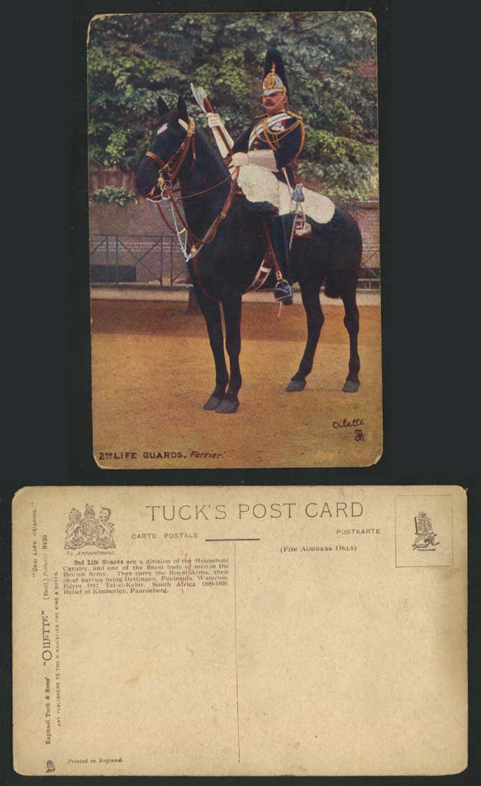 British Army, 2nd Life Guards, Farrier, Horse Rider, Old Tuck's Oilette Postcard