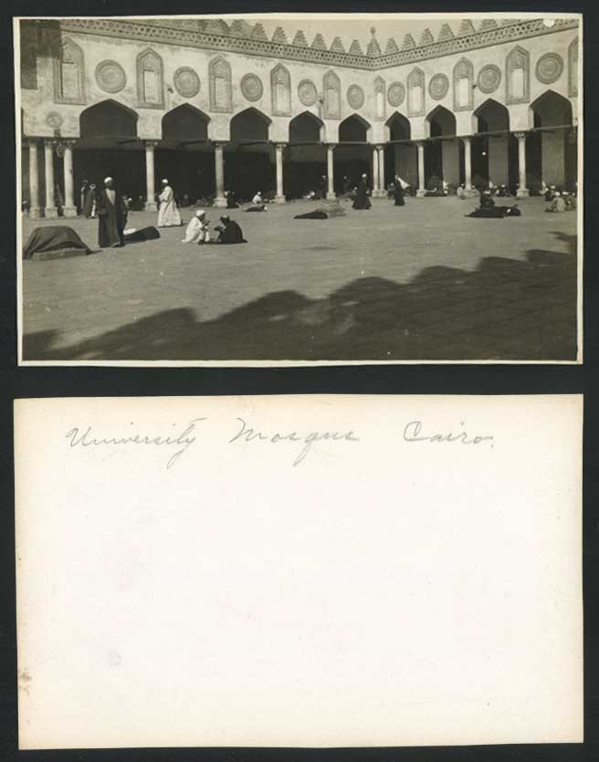 Egypt Old Real Photo Card Cairo University Mosque Native Prayer Prayers Arab Men