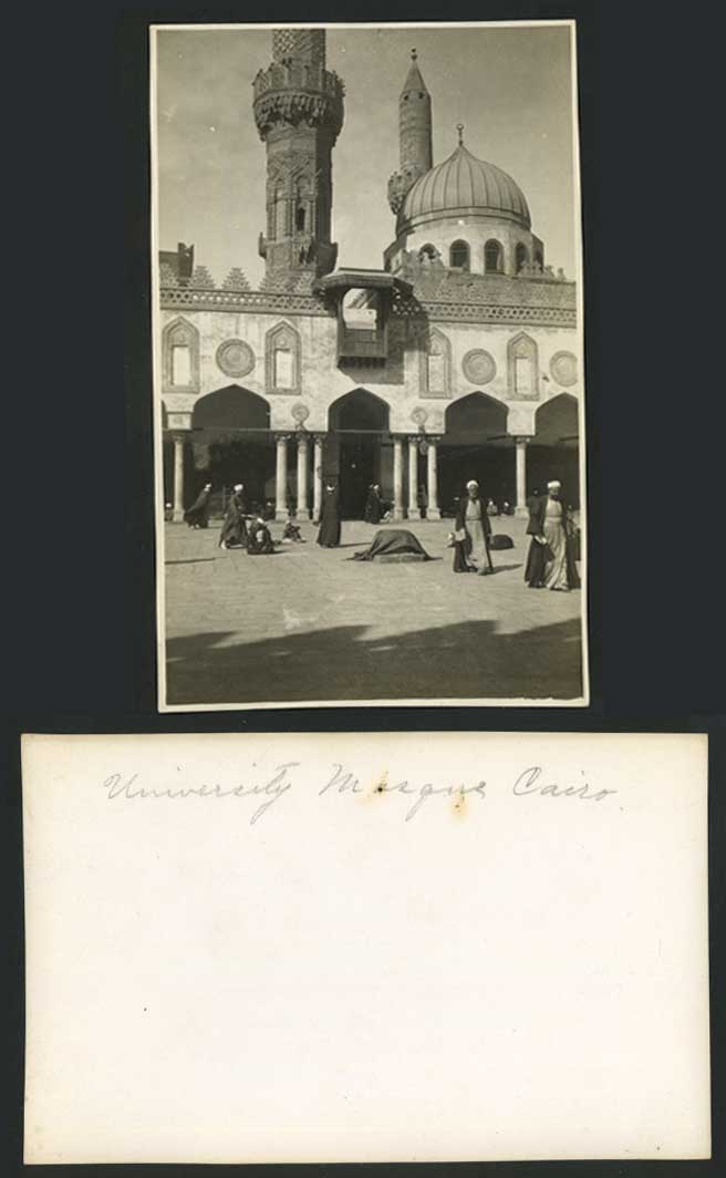 Egypt Old Real Photo Card Cairo University Mosque Interior Native Prayer, Towers