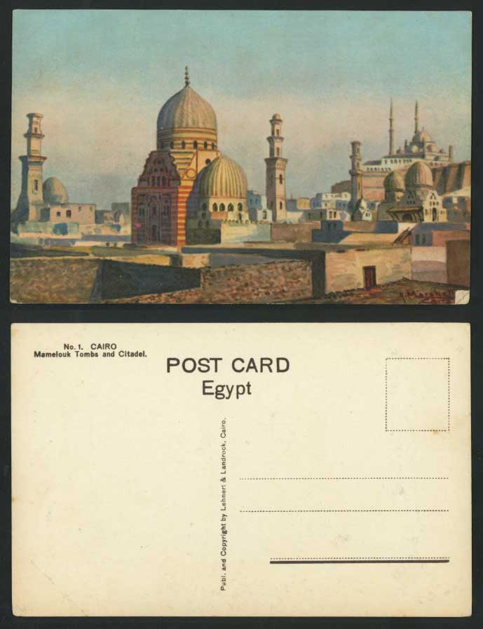 Egypt Old Postcard Cairo Mamelukes Tomb Citadel Tombeaux Citadelle Artist Signed