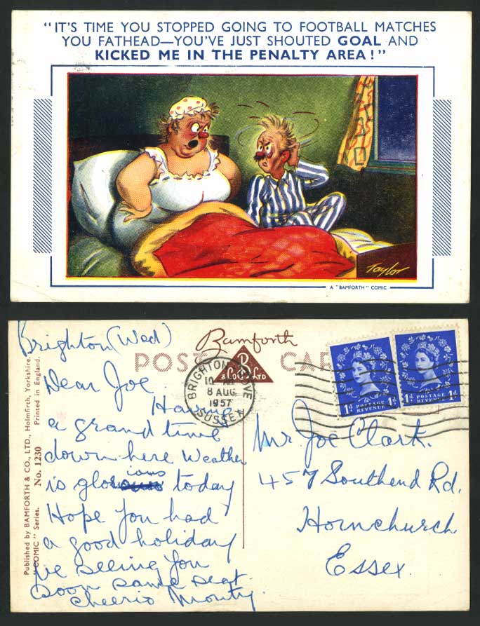 Taylor 1957 Old Postcard Stop Go to Football Matches, Kicked Me in Penalty Area