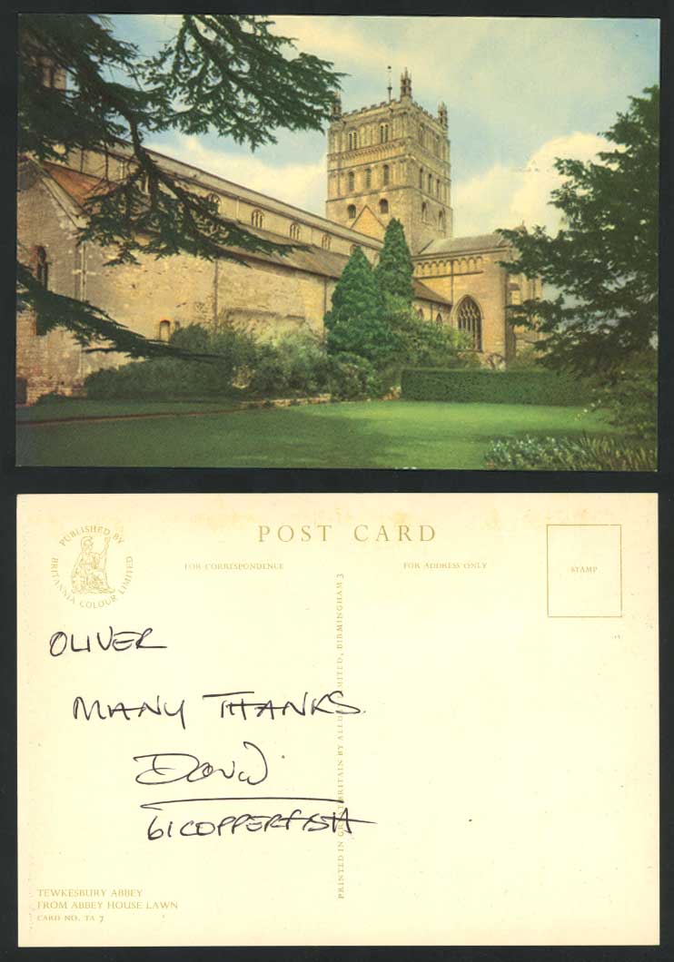 TEWKESBURY ABBEY from Abbey House Lawn - Gloucestershire - Early Postcard Church