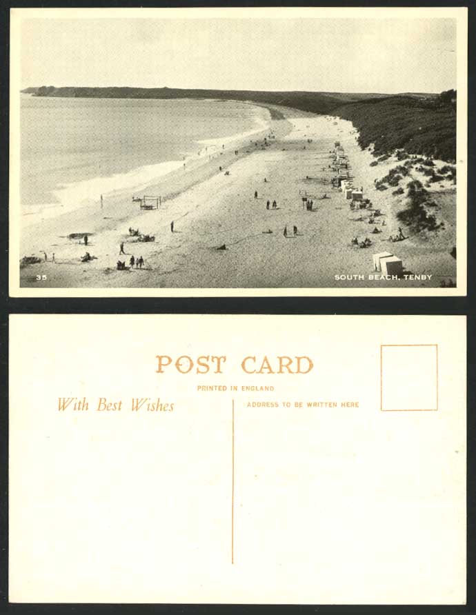TENBY, SOUTH BEACH Old Postcard Seaside Panorama Beach Huts Beach Chalets, Wales