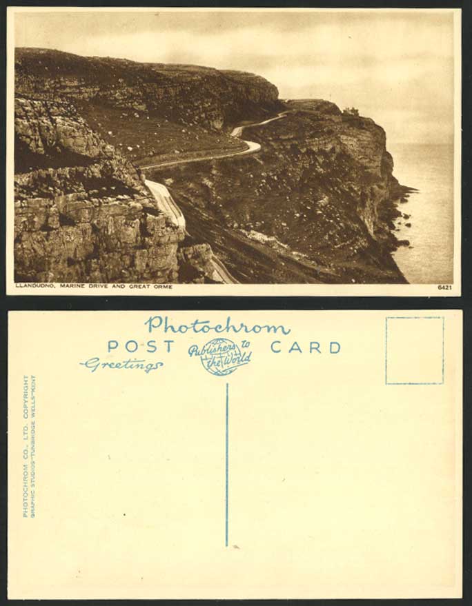 Llandudno Old Postcard Marine Drive & Great Orme, Cliffs, Road, Coastal Panorama