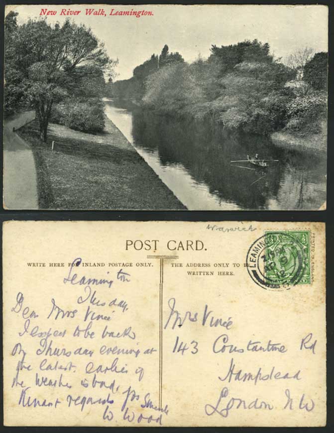Leamington New River Walk 1912 Old Postcard River Scene Leamingon Spa Warwickshi