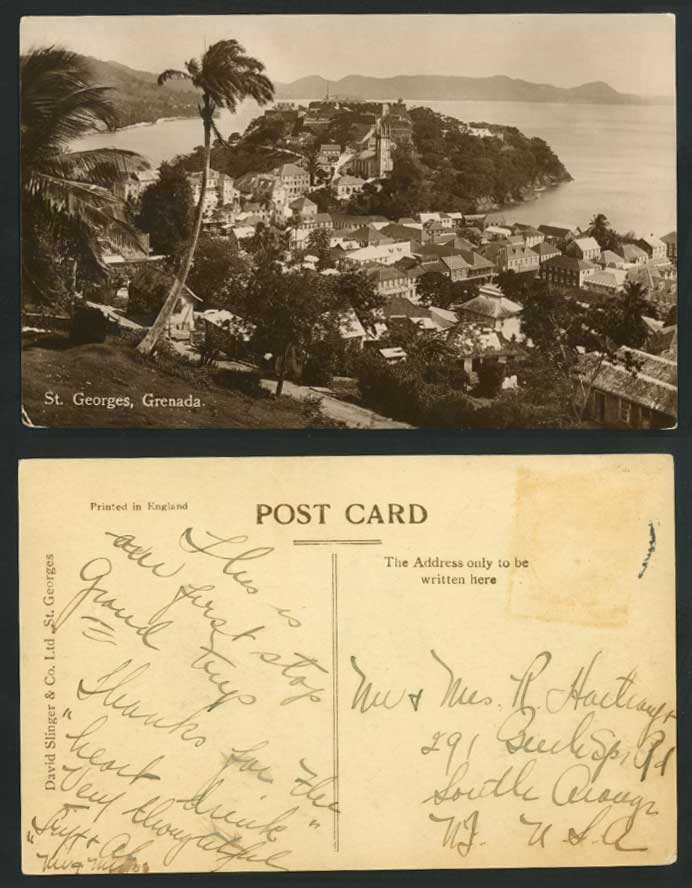 Grenada ST. GEORGES Old Real Photo Postcard Island Palm Tree Hill West Indies WI