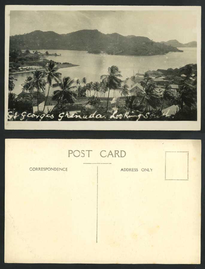 Grenada Old Real Photo Postcard ST. GEORGES Looking South S. Inner Harbour Boats