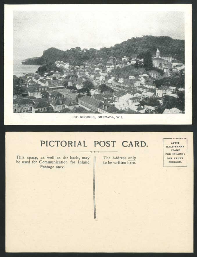 Grenada ST. GEORGES, Panorama Church Tower & Houes W.I. West Indies Old Postcard