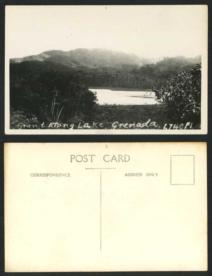 Grenada GRAND ETANG LAKE Old Real Photo Postcard Hills Mountain W.I. West Indies