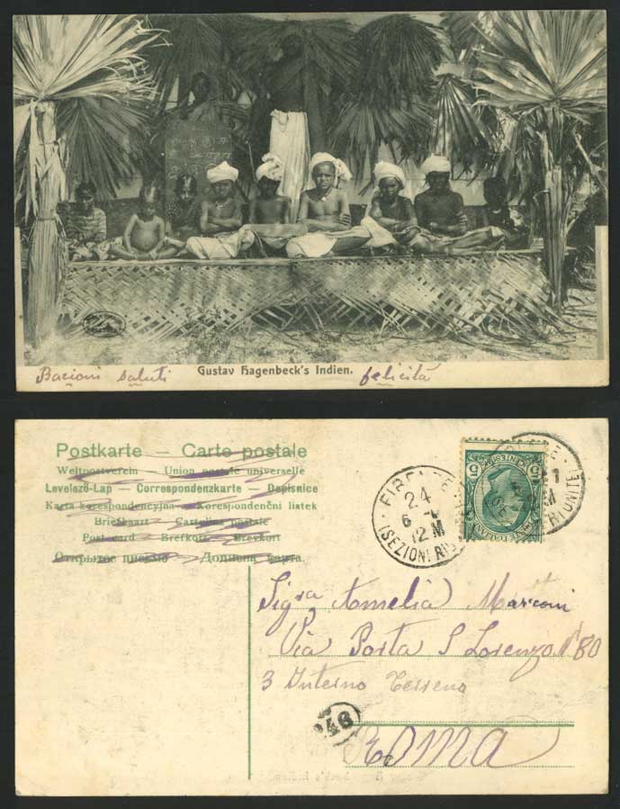 India Old Postcard Gustav Hagenbeck's Indien Circus Show Indian Boys Girls & Men