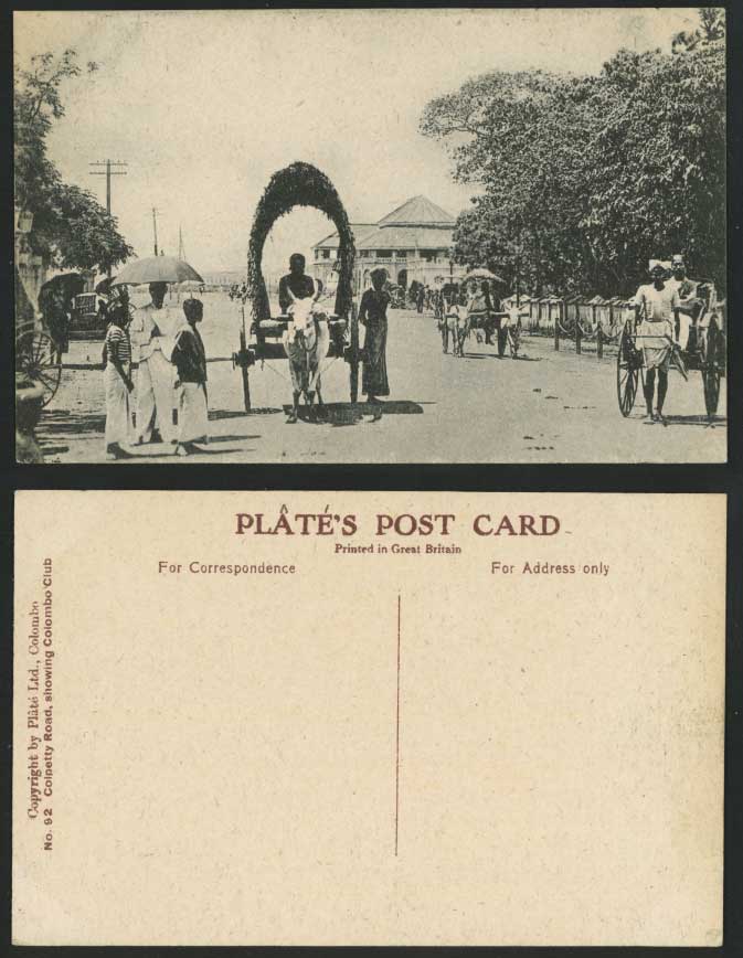 Ceylon Old Postcard COLPETTY ROAD, Street Scene Rickshaw & Bullock Cart, Colombo