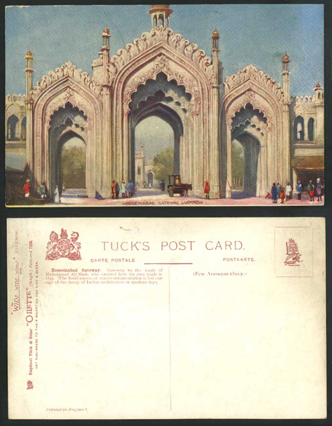 India Old Tuck's Oilette Postcard Hooseinabad Gateway Lucknow Gate to Tomb 1837