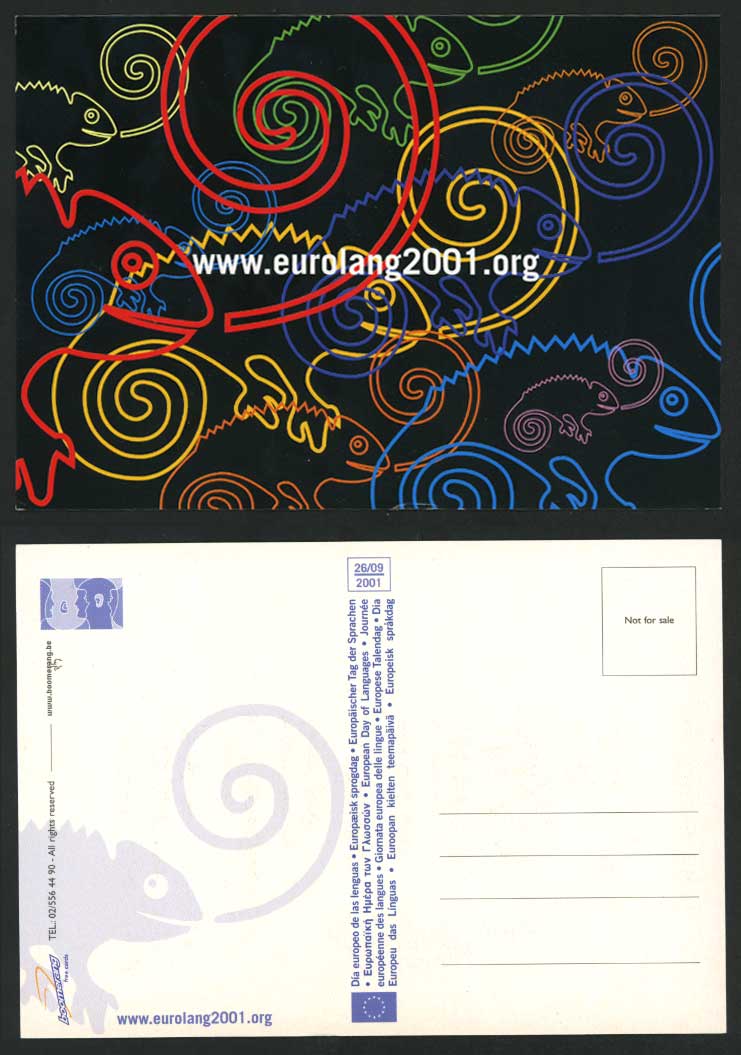 Chameleon Lizard, Artist Drawn, Boomerang Advertising, Eurolang2001 Org Postcard