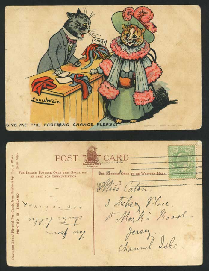Louis Wain Artist Signed Give Me The Farting Change Please 1907 Old Postcard ART