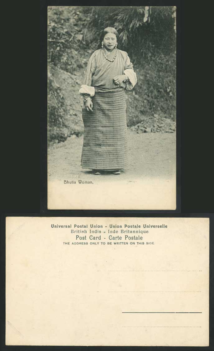TIBET China Old Postcard BHUTIA WOMAN, Native Tibetan Lady, Traditional Costumes