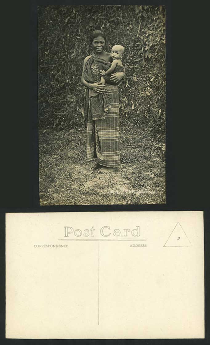 Singapore Malay Girls Native Woman Carrying a Baby Child Old Real Photo Postcard