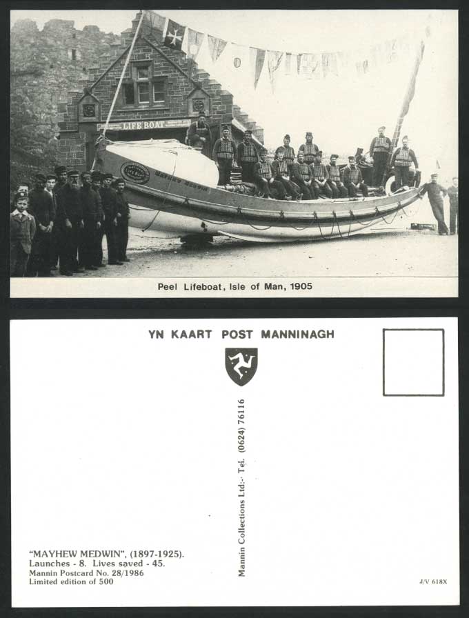 Isle of Man Peel Lifeboat 1905 Postcard Mayhew Medwin National Lifeboat Institut