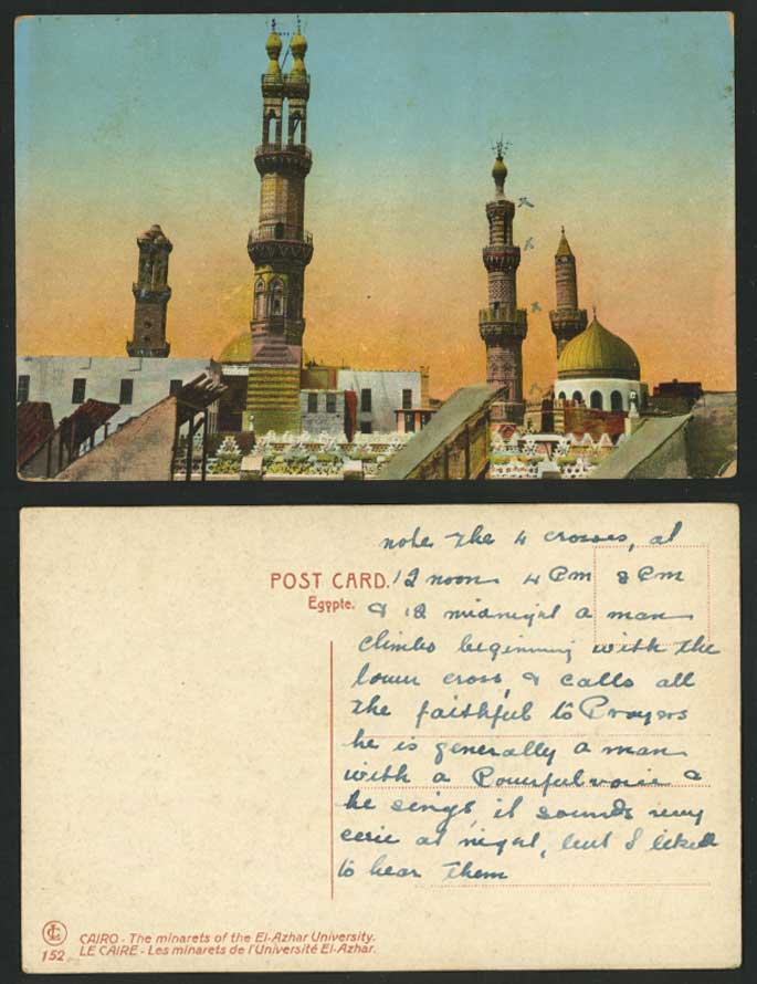 Egypt Old Colour Postcard Cairo Minarets of El-Azhar University Universite Caire