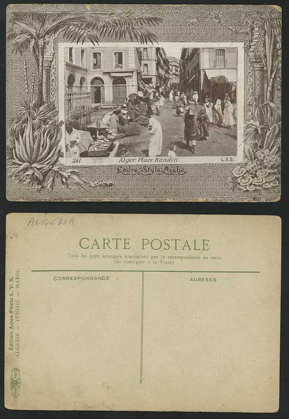 Algeria Old Postcard Alger Place Randon Market Street Scene Native Seller Vendor