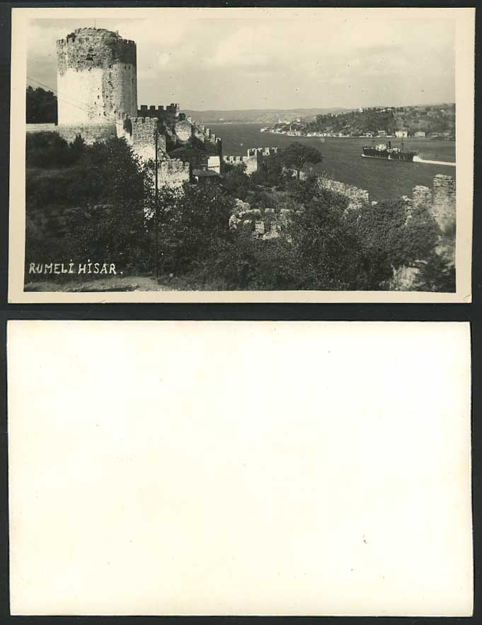Turkey Istanbul Old Postcard RUMELI HISARI Round Tower Steam Ship Constantinople