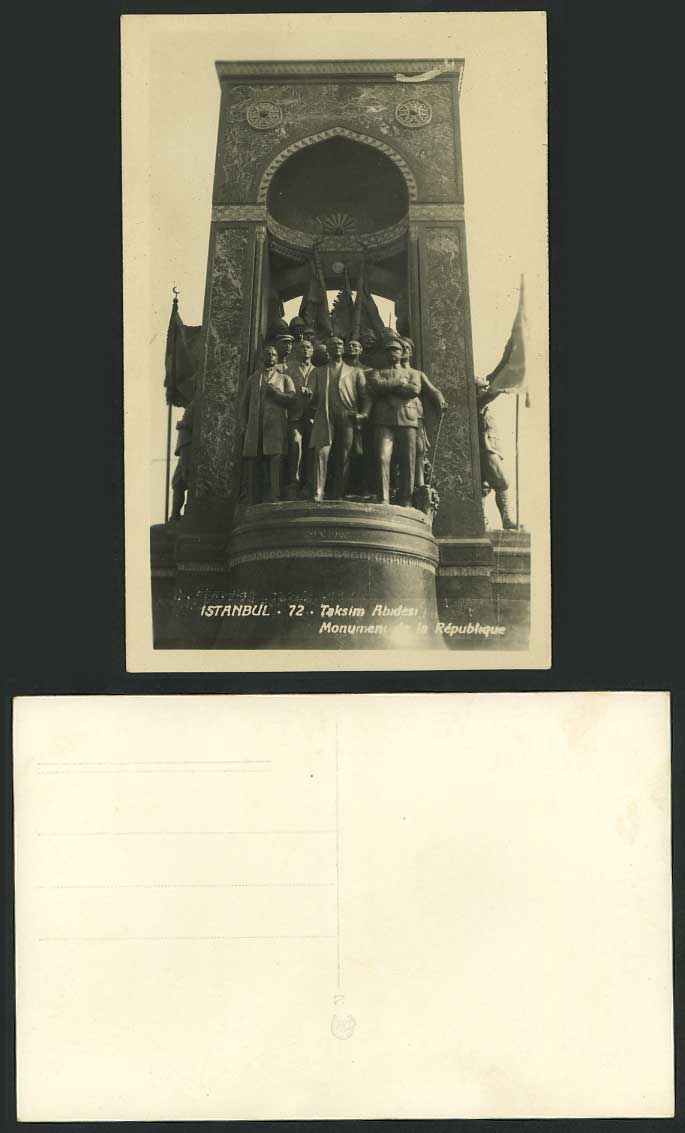 Turkey Old Real Photo Postcard Taksim Abidesi Monument de la Republique Istanbul