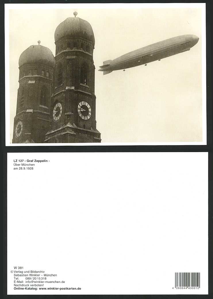 GRAF ZEPPELIN LZ 127 AIRSHIP Munich Muenchner Frauenkirche 1928 Postcard Germany