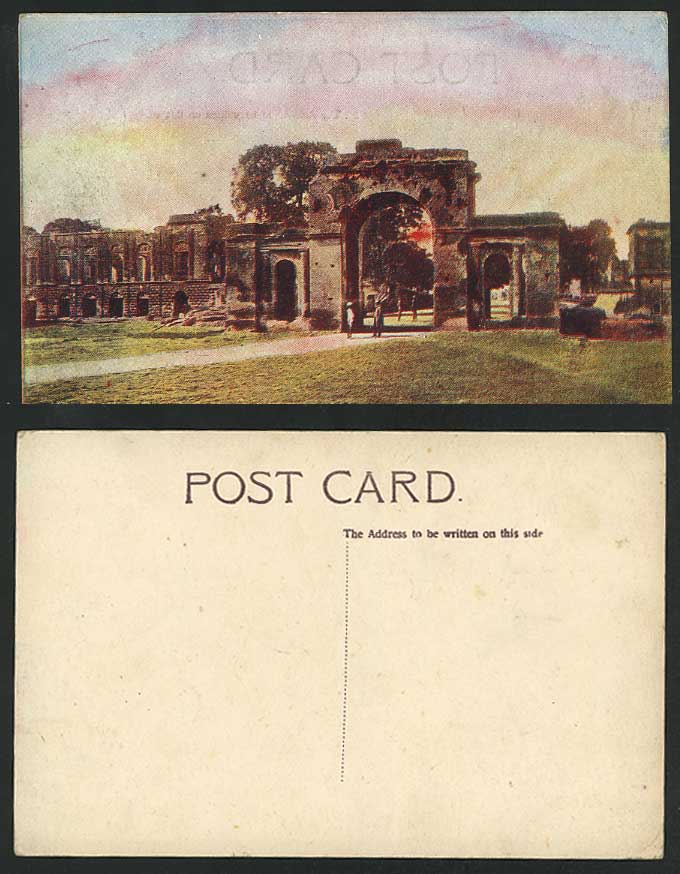 India Old Colour Postcard Bailey Bailee Guard Gate, Lucknow, Ruins Gates Natives