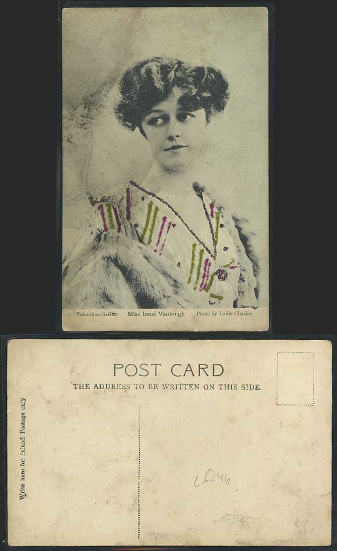 Edwardian Actress MISS IRENE VANBRUGH, Novelty with Colour Glitters Old Postcard