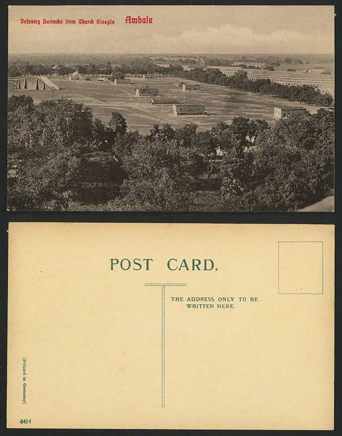 India Old Postcard British Infantry Barracks from Church Steeple Ambala Military