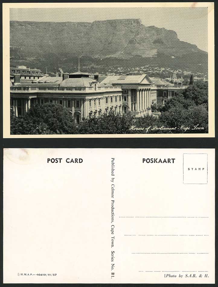 South Africa Old Postcard Cape Town, Houses of Parliament & Table Mountain View