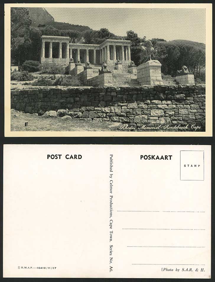 South Africa Old Postcard Rhodes Memorial Rondebosch Cape Horse and Lion Statues