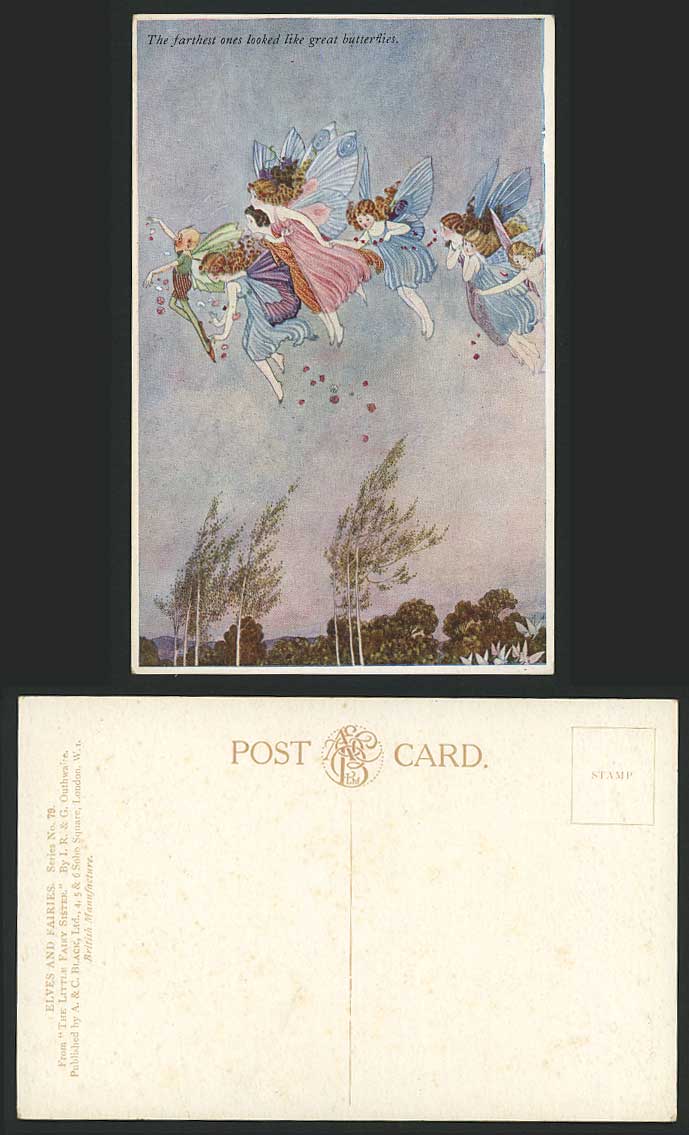 I R OUTHWAITE Old Postcard Fairies The Farthest Ones Look Like Great Butterflies