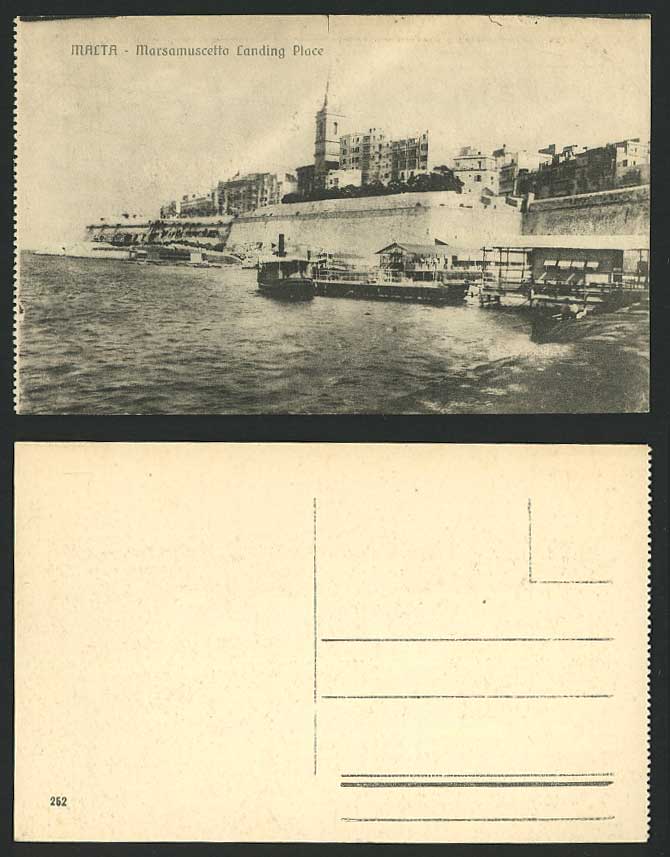 Malta Old Maltese Postcard Marsamuscetto Landing Place Boat Quay Wharf Steamboat