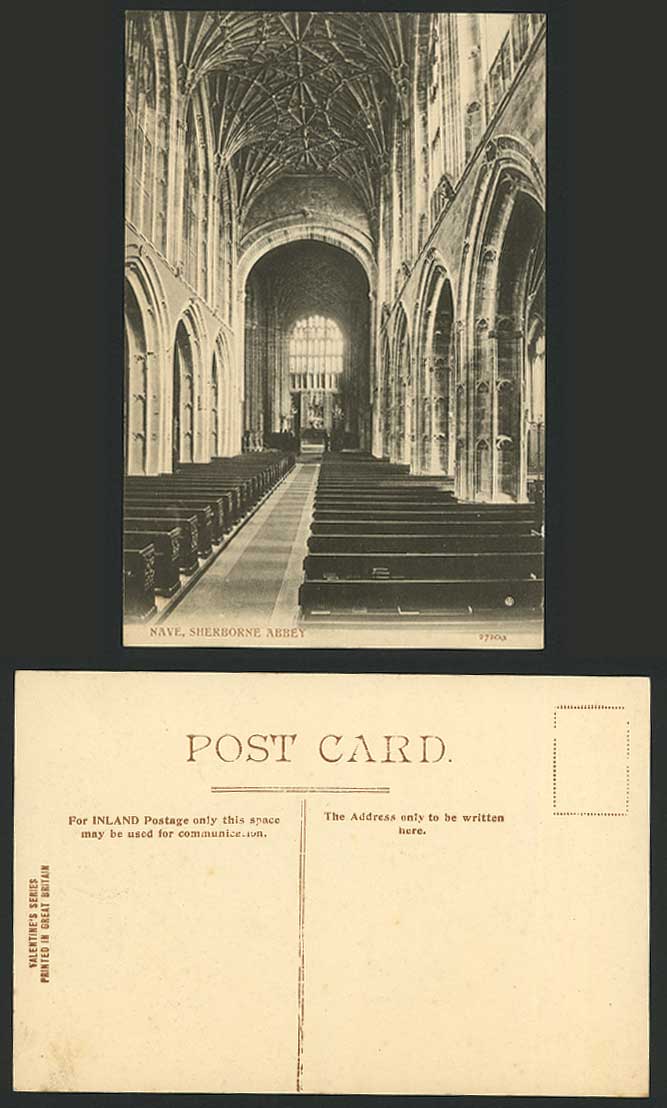 SHERBORNE ABBEY, NAVE, Church Interior, Stained Glass Window Dorset Old Postcard