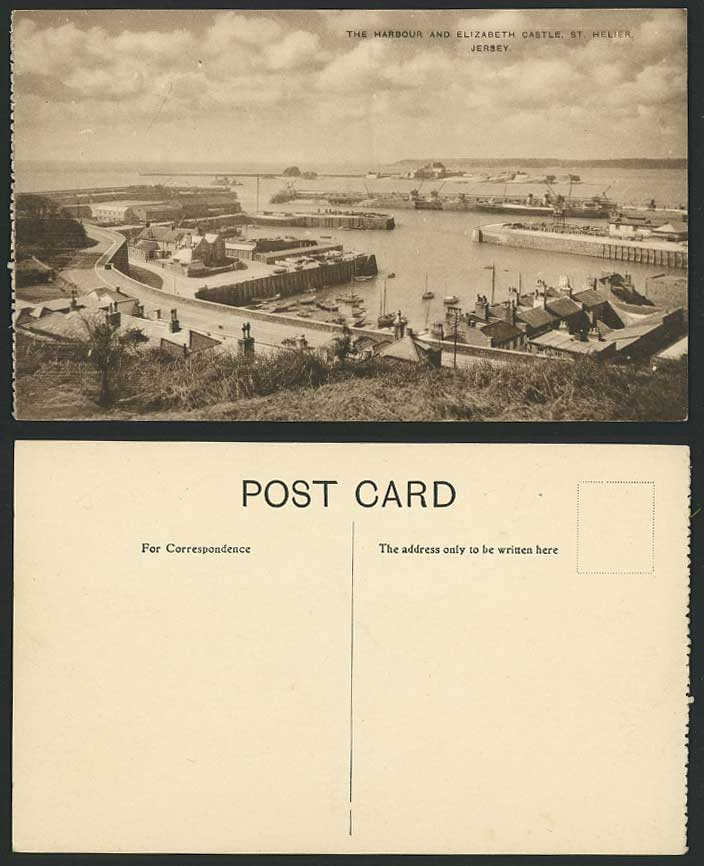 Jersey Old Postcard The Harbour and Elizabeth Castle St. Helier Boats & Panorama