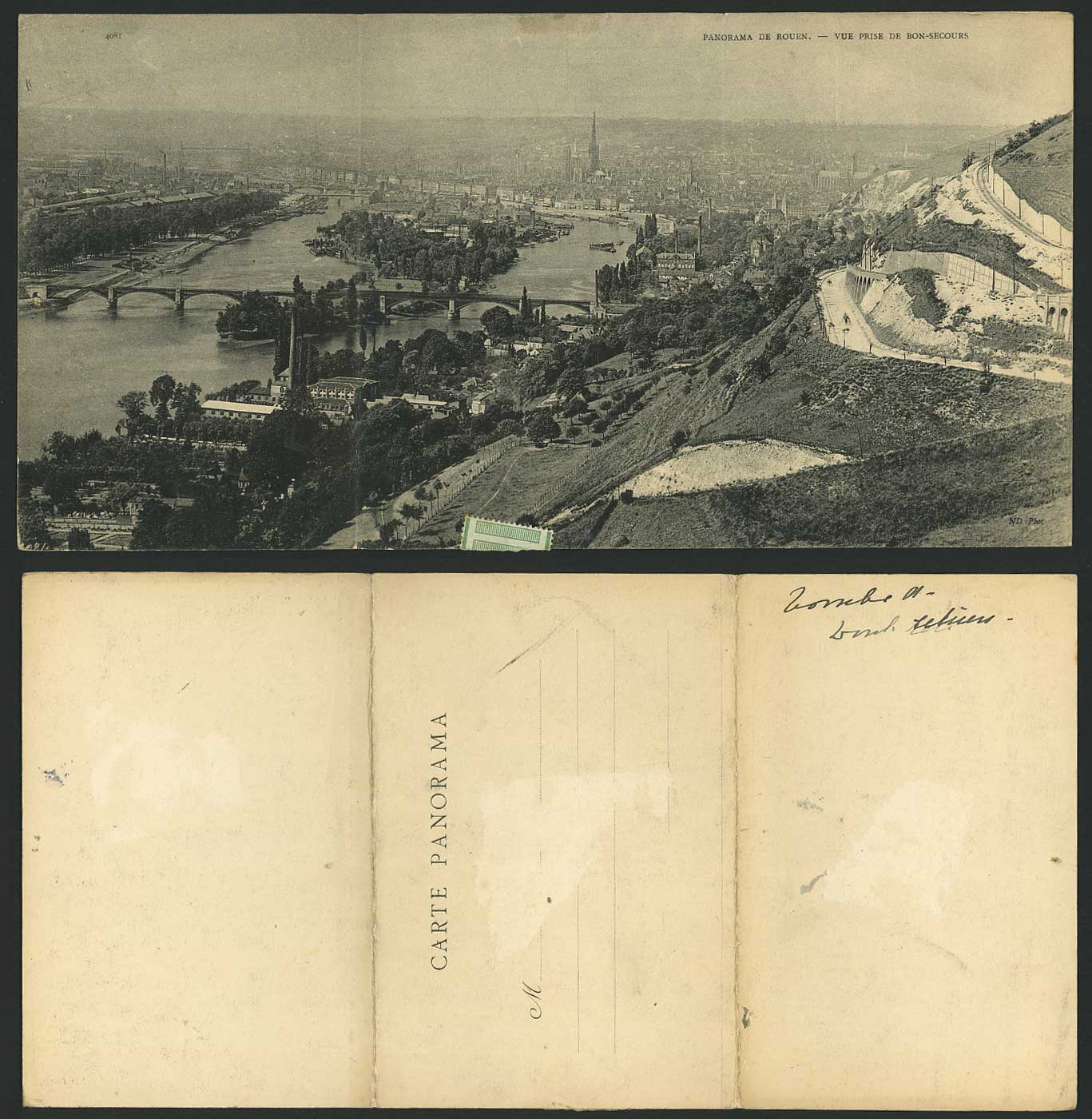 Rouen Panorama Vue prise de Bon-Secours Bridges River, Size of 3 Old Postcards