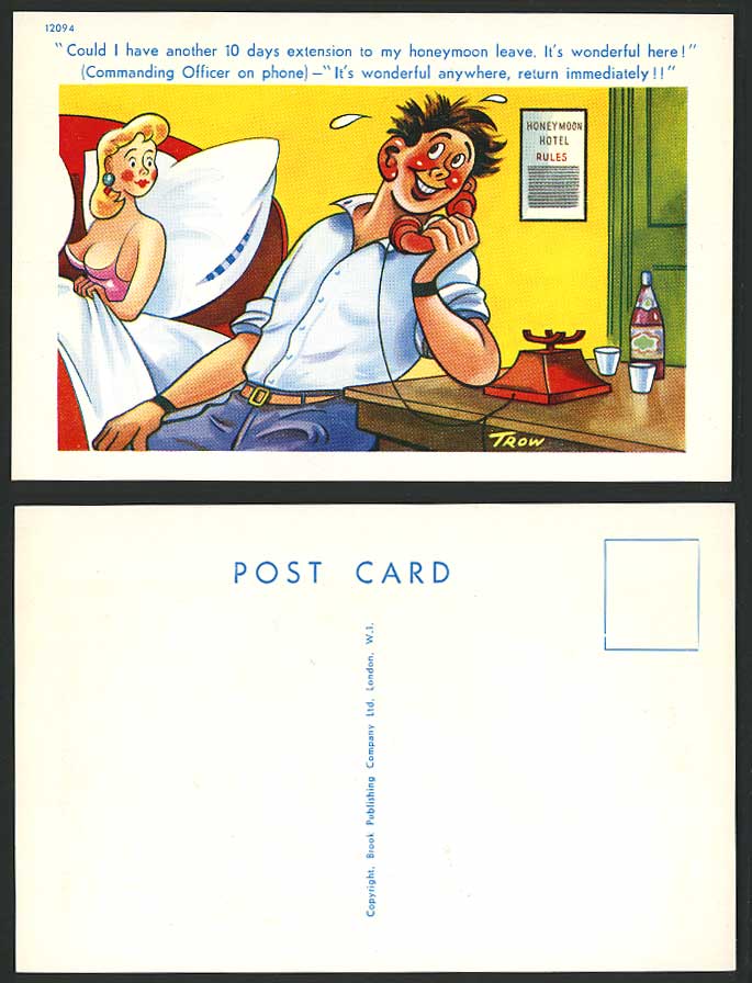 TROW Honeymoon Leave 10 days Extension, Commanding Officer on Phone Old Postcard