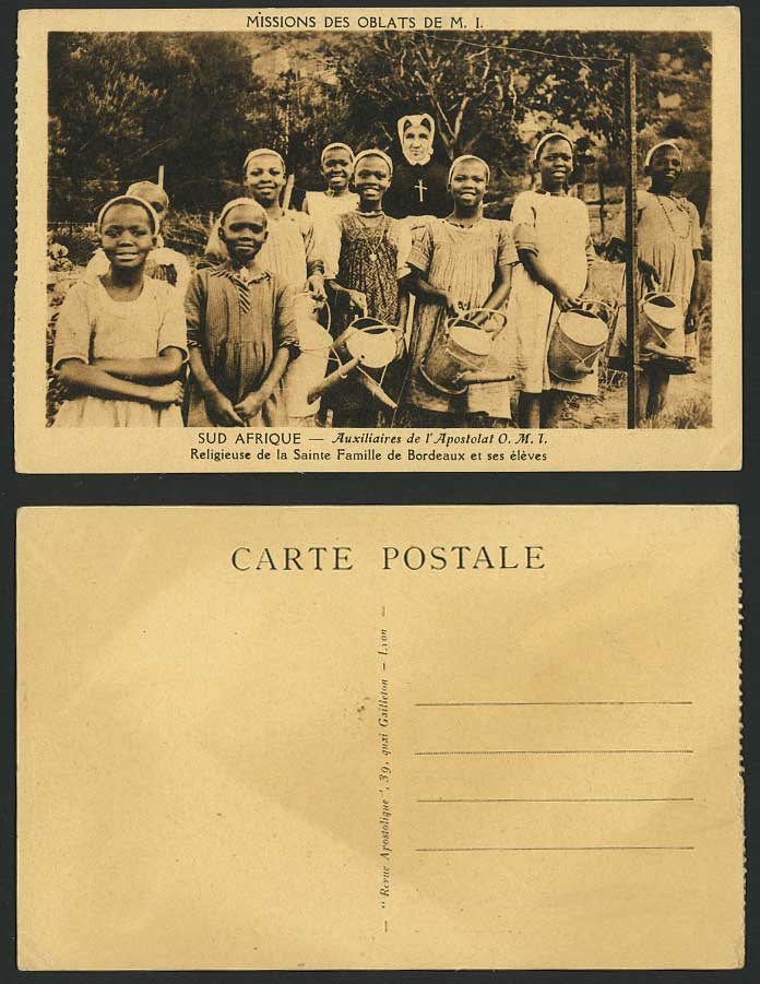 South Africa Native Black Girls Watering Cans Nun Missions d Oblats Old Postcard