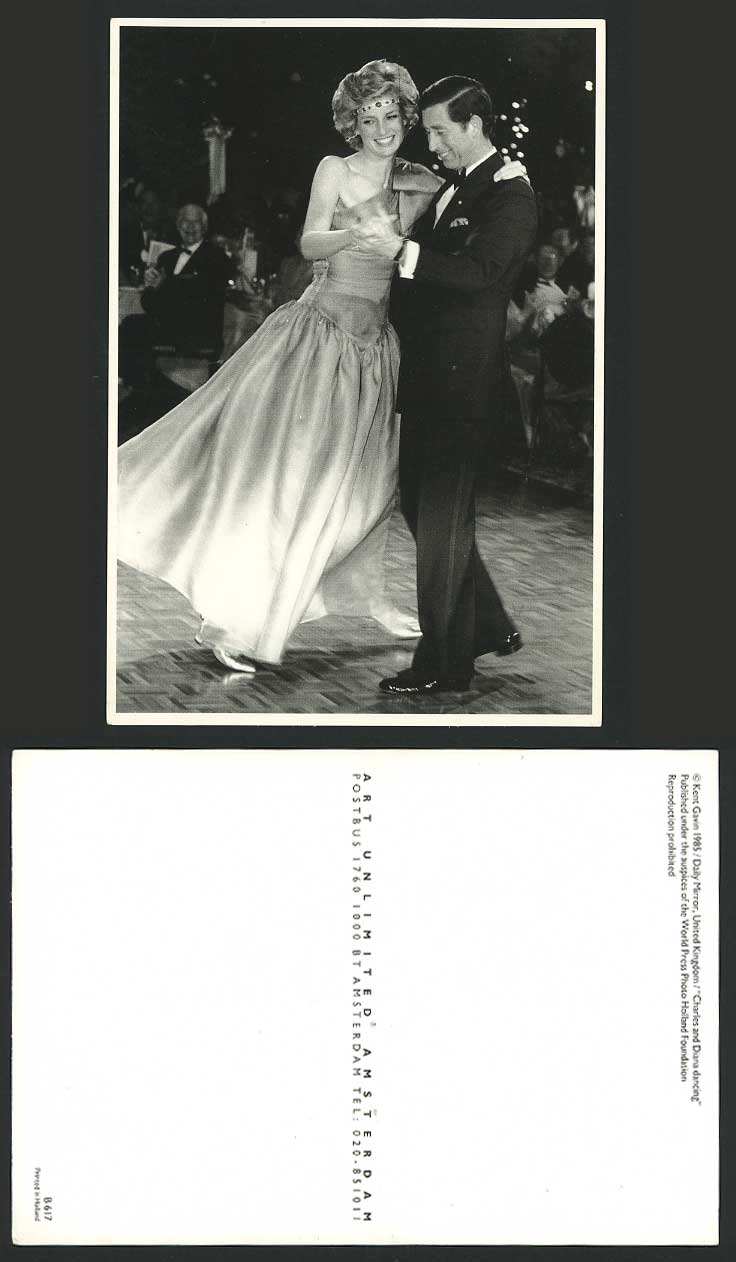 Princess Diana & Prince Charles Dancing Smiling Daily Mirror Early R.P. Postcard