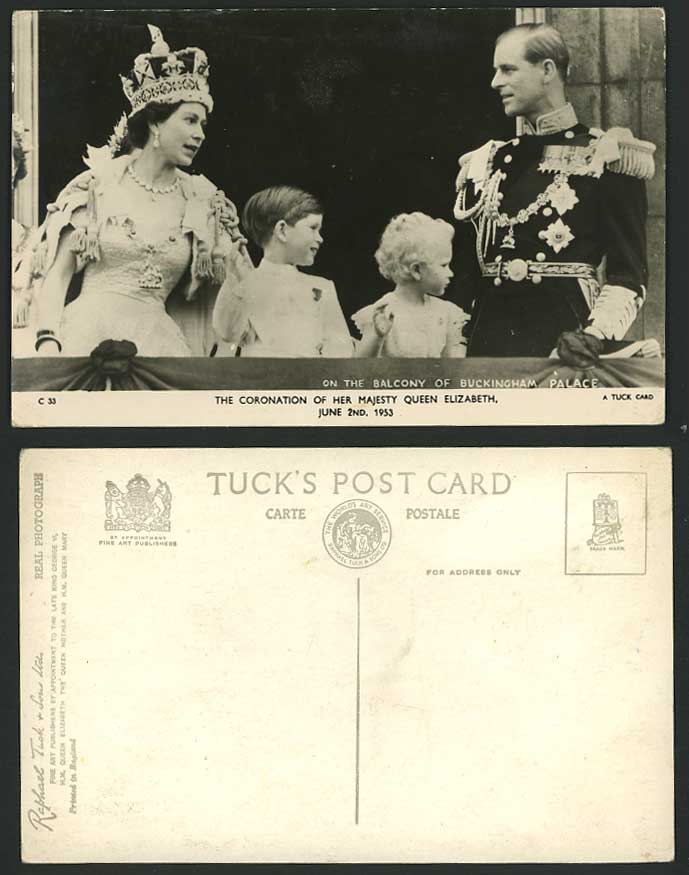 Coronation H.M. Queen Elizabeth 1953 On Balcony of Bukingham Palace Old Postcard