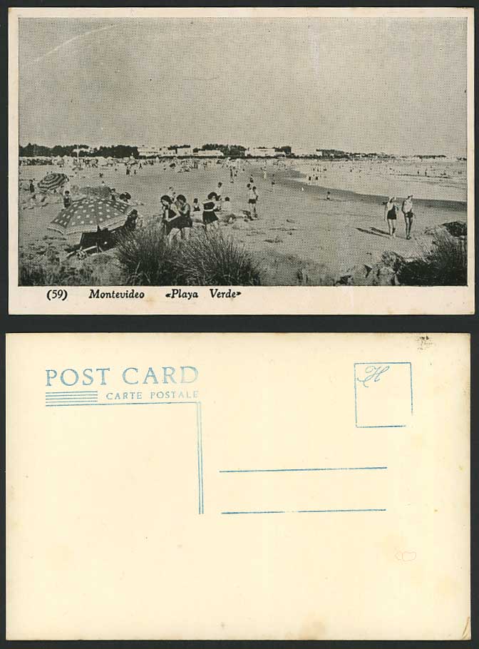 Uruguay MONTEVIDEO Playa Verde Green Beach Old RP Postcard Bathers Holidaymakers