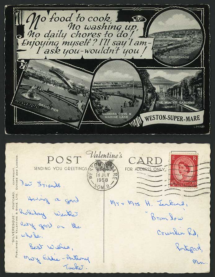 Weston-Super-Mare 1958 Postcard Promenade, Grand Pier, Madeira Cove, Marine Lake