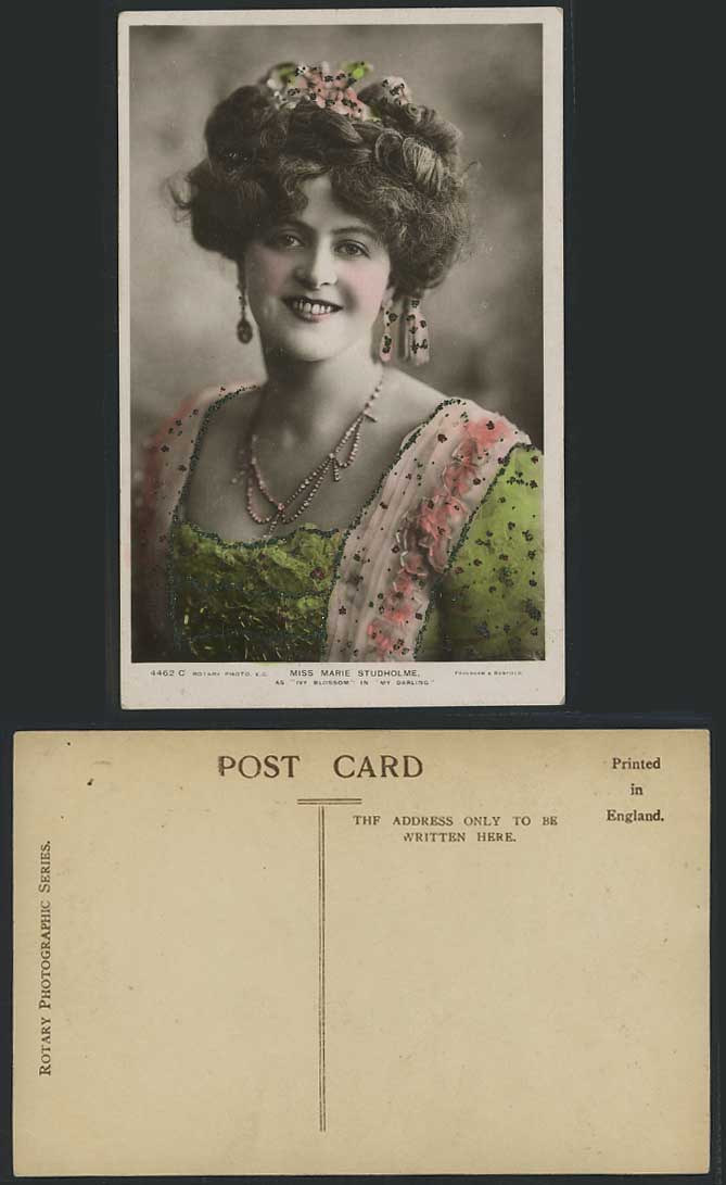 Actress MARIE STUDHOLME Ivy Blossom My Darling Novelty with Glitter Old Postcard