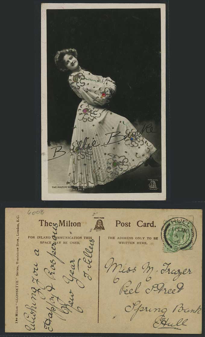 Actress Miss BILLIE BURKE Novelty with Glitters Signature 1906 Old R.P. Postcard