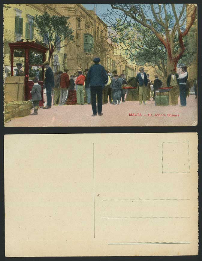 Malta Old Postcard ST. JOHN'S SQUARE Market Street Sellers Vendors Merchants Boy