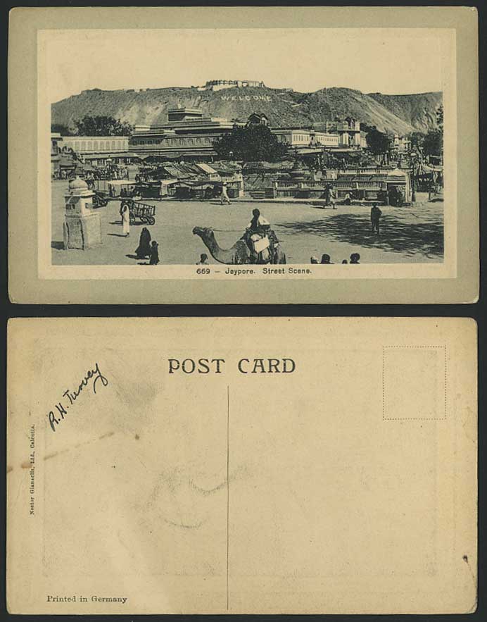 India Old Postcard JEYPORE Street Scene, Camel Rider Jaipur, Welcome on Mountain