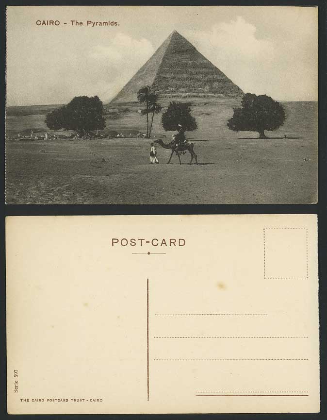 Egypt Old Postcard Cairo The Pyramids Men Camel Rider Palm Trees Desert Le Caire